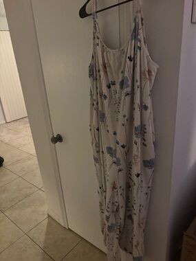 BloomChic Cream Floral Jumpsuit with Blue and Tan Accents
